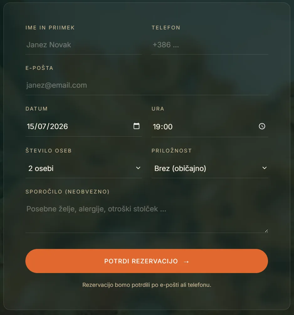 Concept of a table booking form with date, time and number of guests